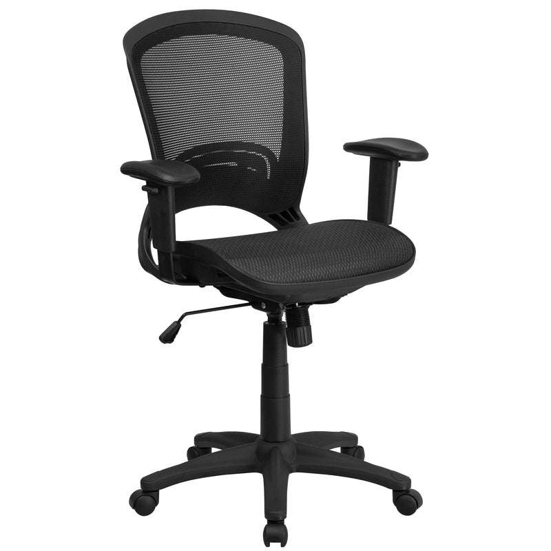 Mid-Back Transparent Black Mesh Executive Swivel Office Chair with Adjustable Arms - Sit Healthier
