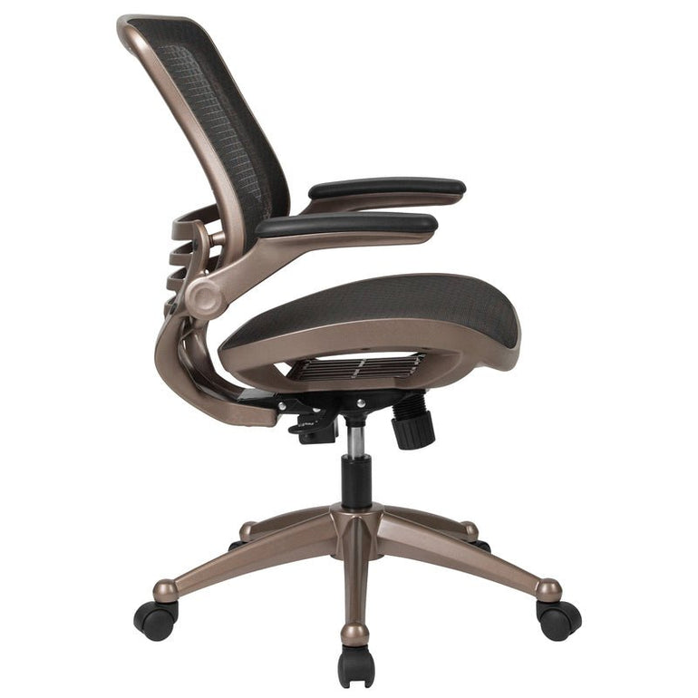 Mid-Back Transparent Black Mesh Executive Swivel Office Chair with Flip-Up Arms - Sit Healthier