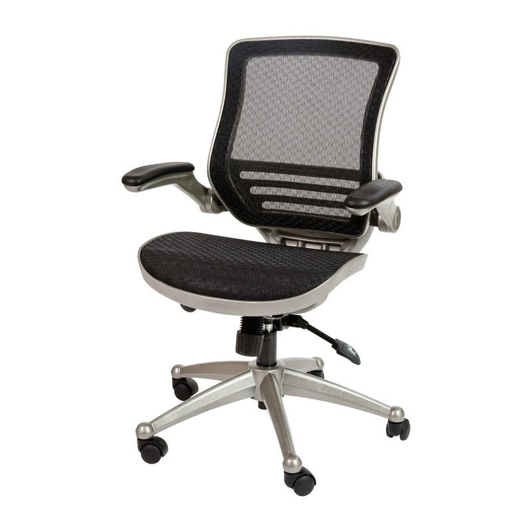 Mid-Back Transparent Black Mesh Executive Swivel Office Chair with Flip-Up Arms - Sit Healthier