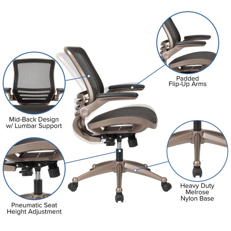 Mid-Back Transparent Black Mesh Executive Swivel Office Chair with Flip-Up Arms - Sit Healthier