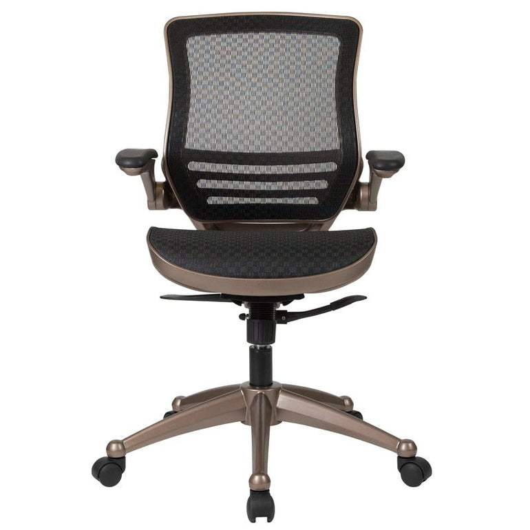 Mid-Back Transparent Black Mesh Executive Swivel Office Chair with Flip-Up Arms - Sit Healthier