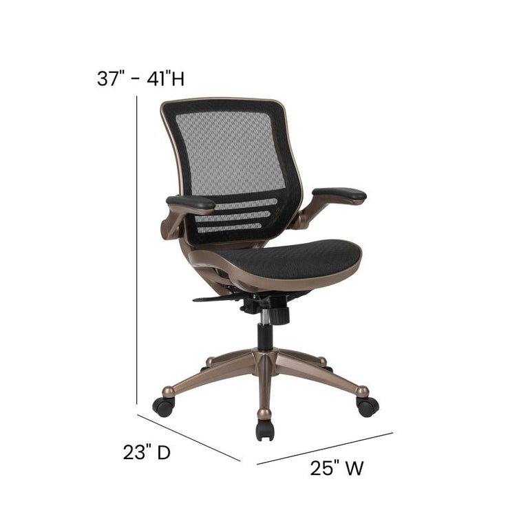 Mid-Back Transparent Black Mesh Executive Swivel Office Chair with Flip-Up Arms - Sit Healthier