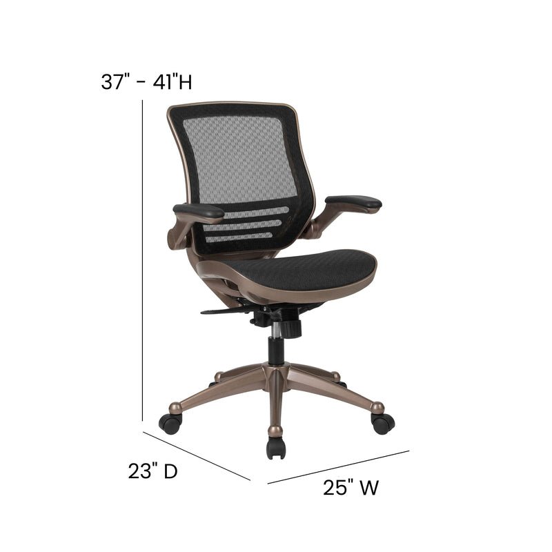 Mid-Back Transparent Black Mesh Executive Swivel Office Chair with Flip-Up Arms - Sit Healthier