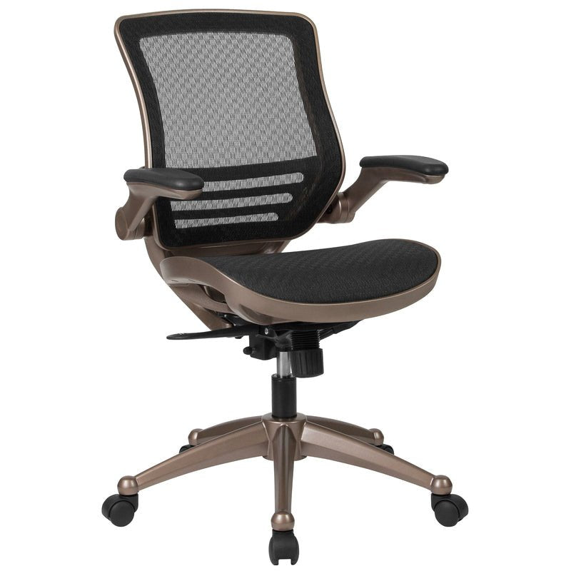 Mid-Back Transparent Black Mesh Executive Swivel Office Chair with Flip-Up Arms - Sit Healthier