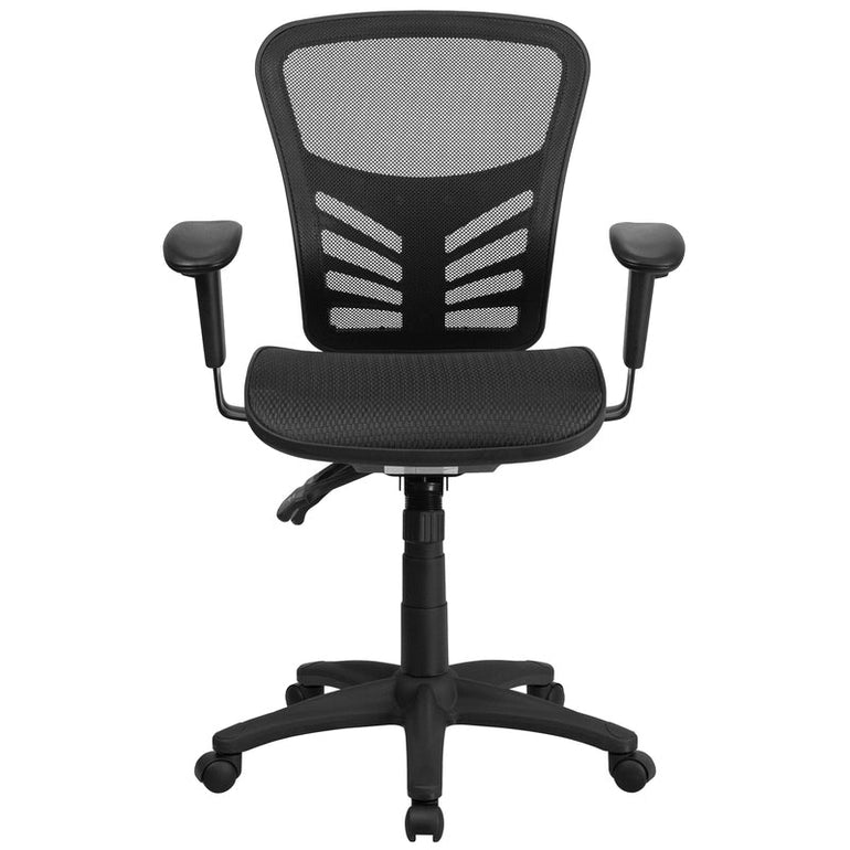 Mid-Back Transparent Black Mesh Multifunction Executive Swivel Ergonomic Office Chair with Adjustable Arms - Sit Healthier