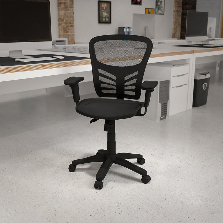 Mid-Back Transparent Black Mesh Multifunction Executive Swivel Ergonomic Office Chair with Adjustable Arms - Sit Healthier