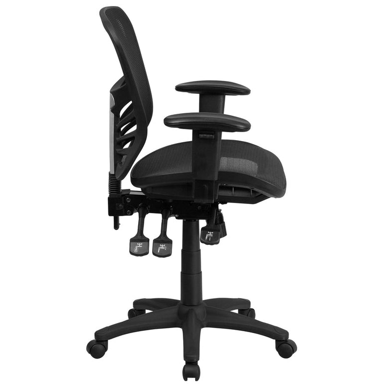 Mid-Back Transparent Black Mesh Multifunction Executive Swivel Ergonomic Office Chair with Adjustable Arms - Sit Healthier