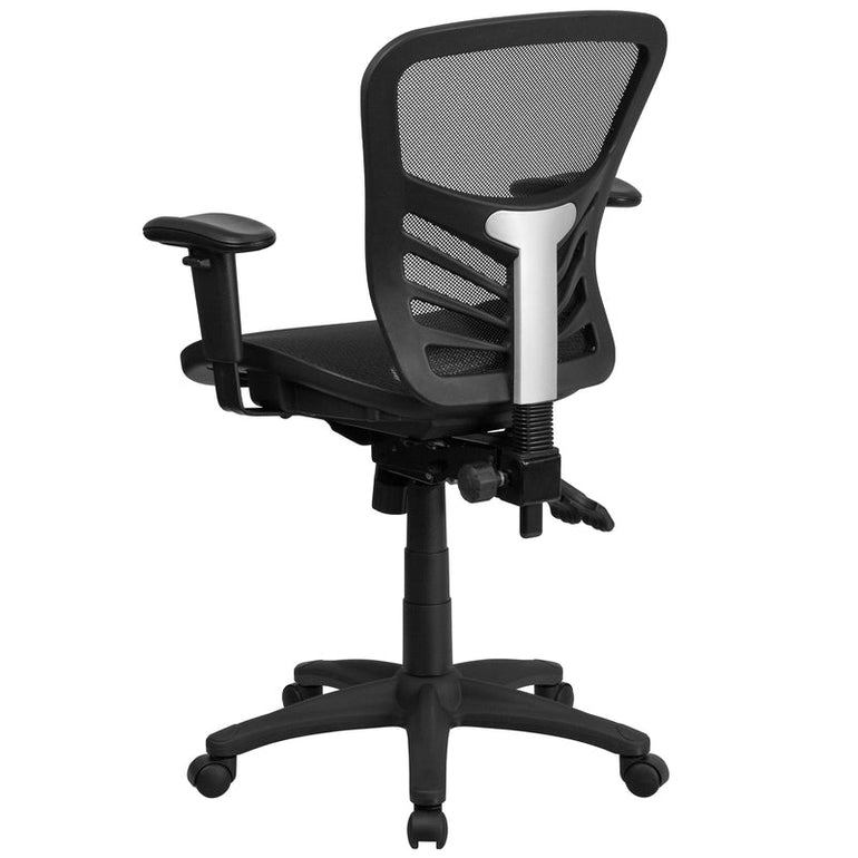 Mid-Back Transparent Black Mesh Multifunction Executive Swivel Ergonomic Office Chair with Adjustable Arms - Sit Healthier