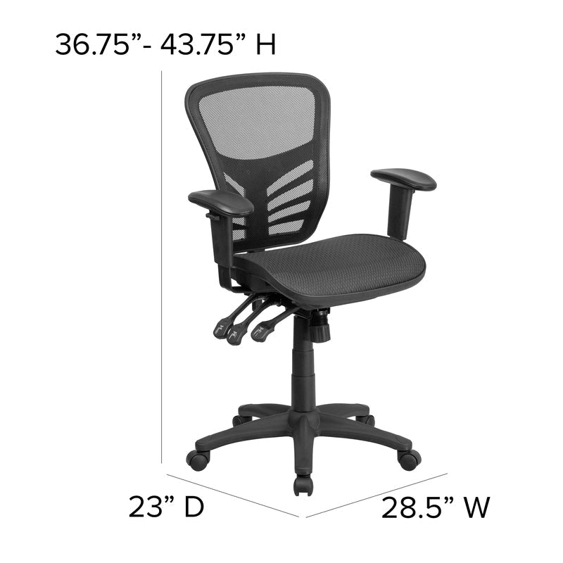 Mid-Back Transparent Black Mesh Multifunction Executive Swivel Ergonomic Office Chair with Adjustable Arms - Sit Healthier