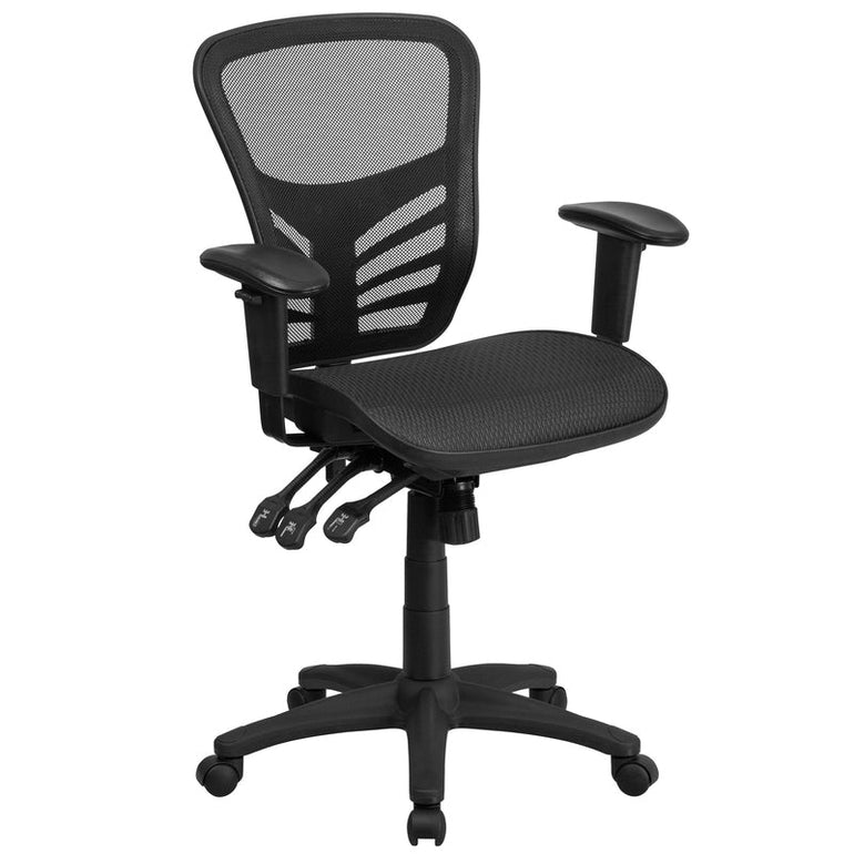 Mid-Back Transparent Black Mesh Multifunction Executive Swivel Ergonomic Office Chair with Adjustable Arms - Sit Healthier