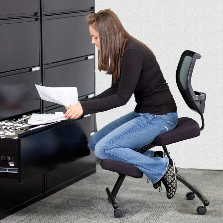 Mobile Ergonomic Kneeling Chair with Black Curved Mesh Back - Sit Healthier