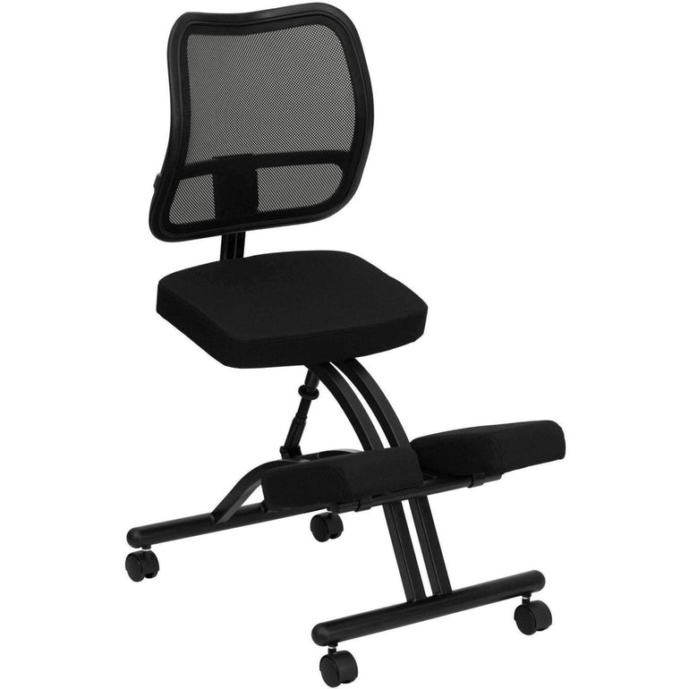 Mobile Ergonomic Kneeling Chair with Black Curved Mesh Back - Sit Healthier