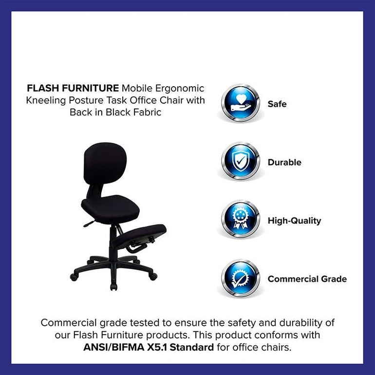Mobile Ergonomic Kneeling Posture Task Chair with Back - Sit Healthier