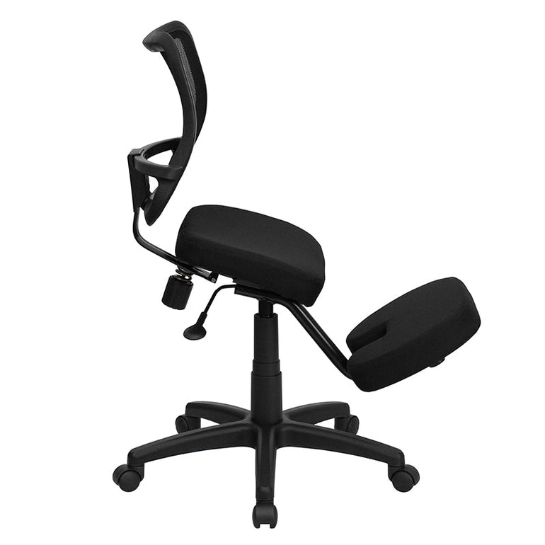 Mobile Ergonomic Kneeling Task Chair with Black Curved Mesh Back - Sit Healthier