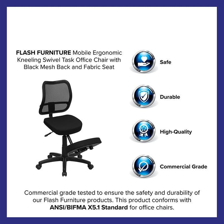 Mobile Ergonomic Kneeling Task Chair with Black Curved Mesh Back - Sit Healthier
