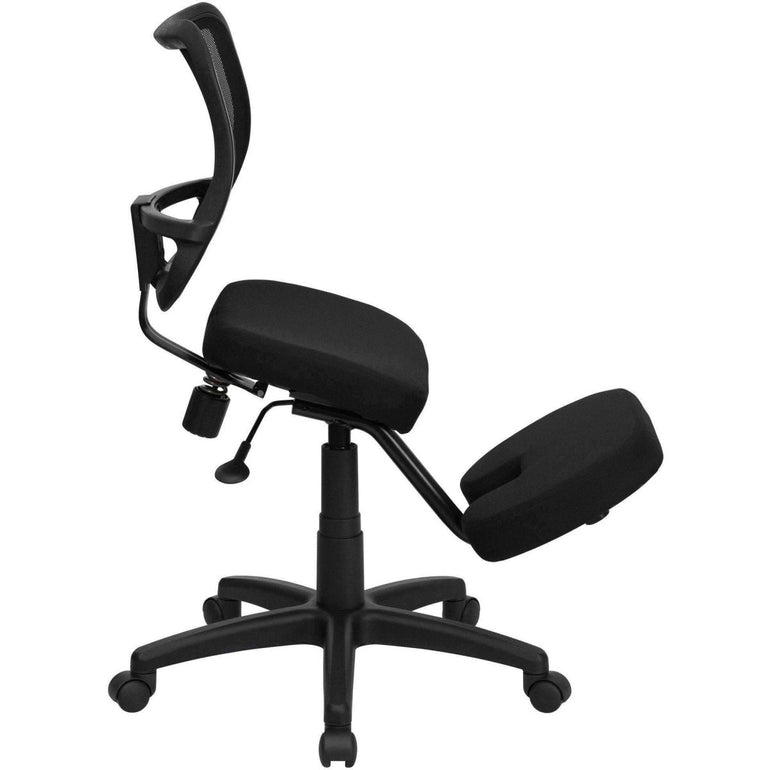 Mobile Ergonomic Kneeling Task Chair with Black Curved Mesh Back - Sit Healthier