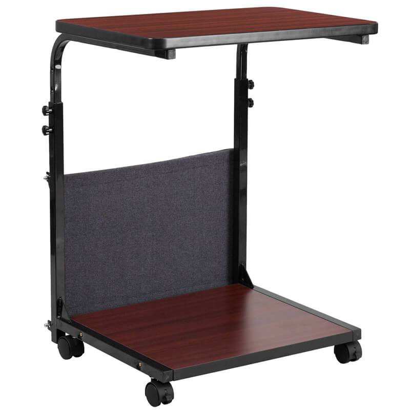 Mobile Sit-Down, Stand-Up Mahogany Ergonomic Desk with Removable Pouch - Sit Healthier