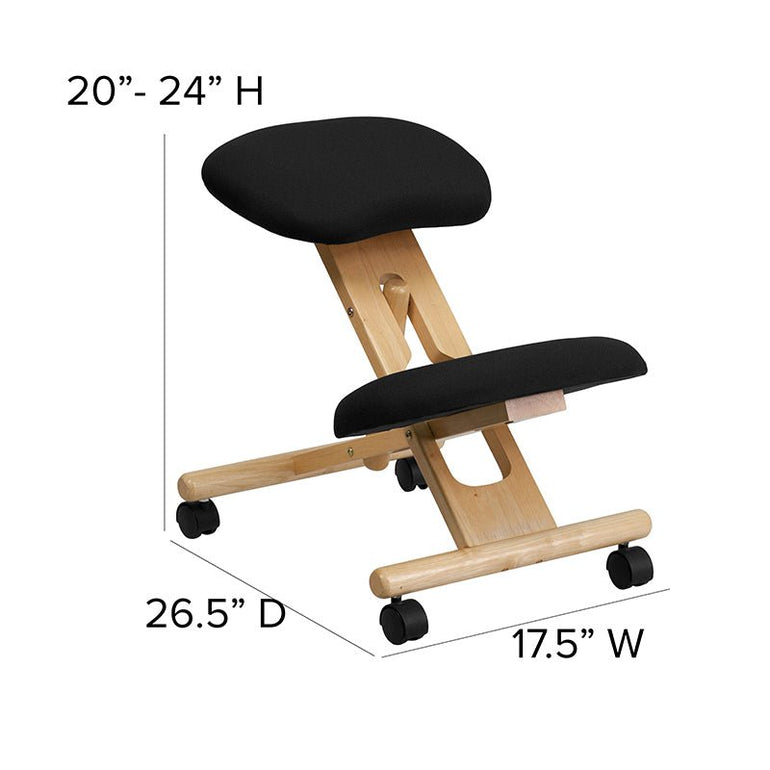 Mobile Wooden Ergonomic Kneeling Chair in Black Fabric - Sit Healthier