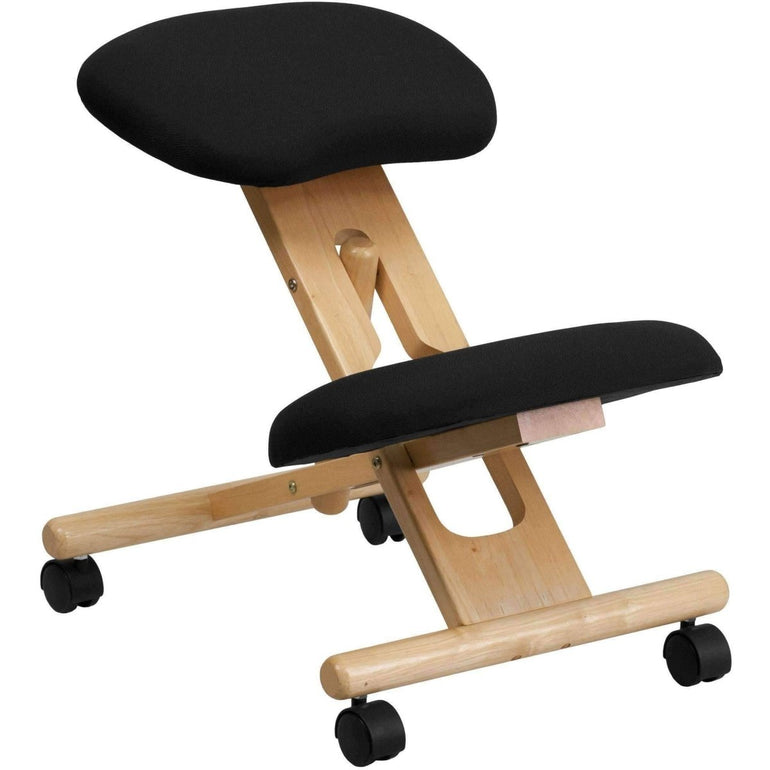 Mobile Wooden Ergonomic Kneeling Chair in Black Fabric - Sit Healthier