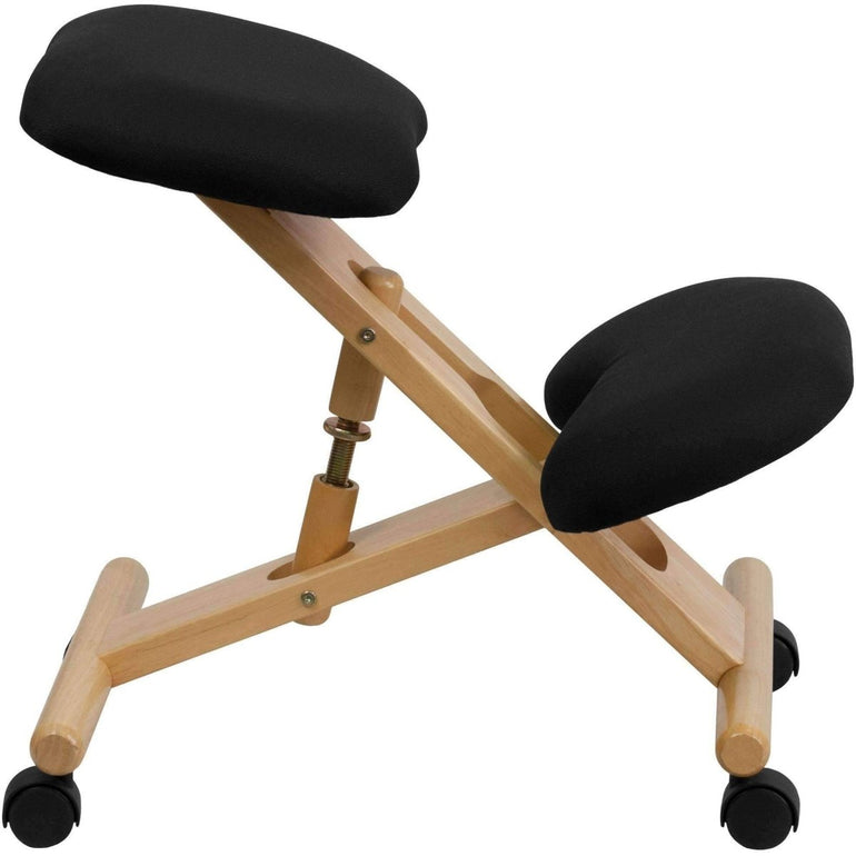 Mobile Wooden Ergonomic Kneeling Chair in Black Fabric - Sit Healthier