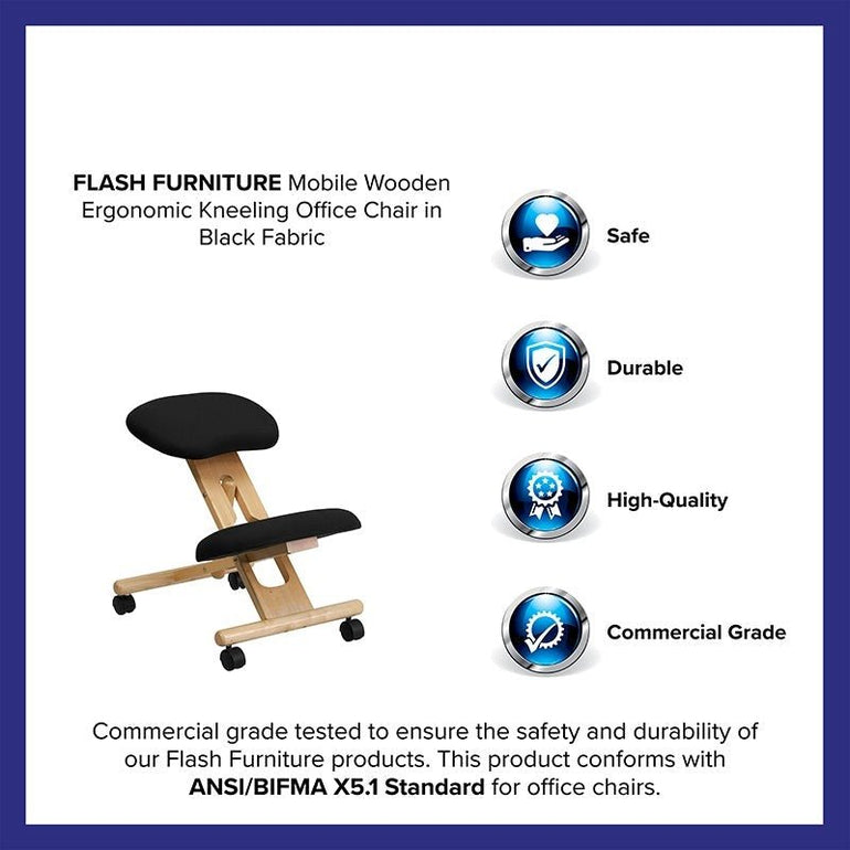 Mobile Wooden Ergonomic Kneeling Chair in Black Fabric - Sit Healthier