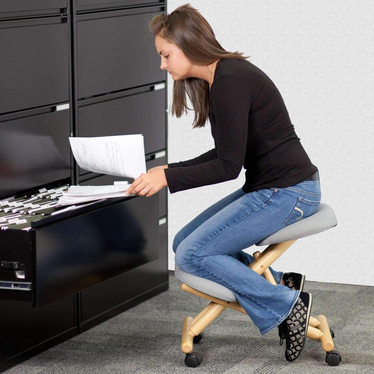 Mobile Wooden Ergonomic Kneeling Chair in Gray - Sit Healthier