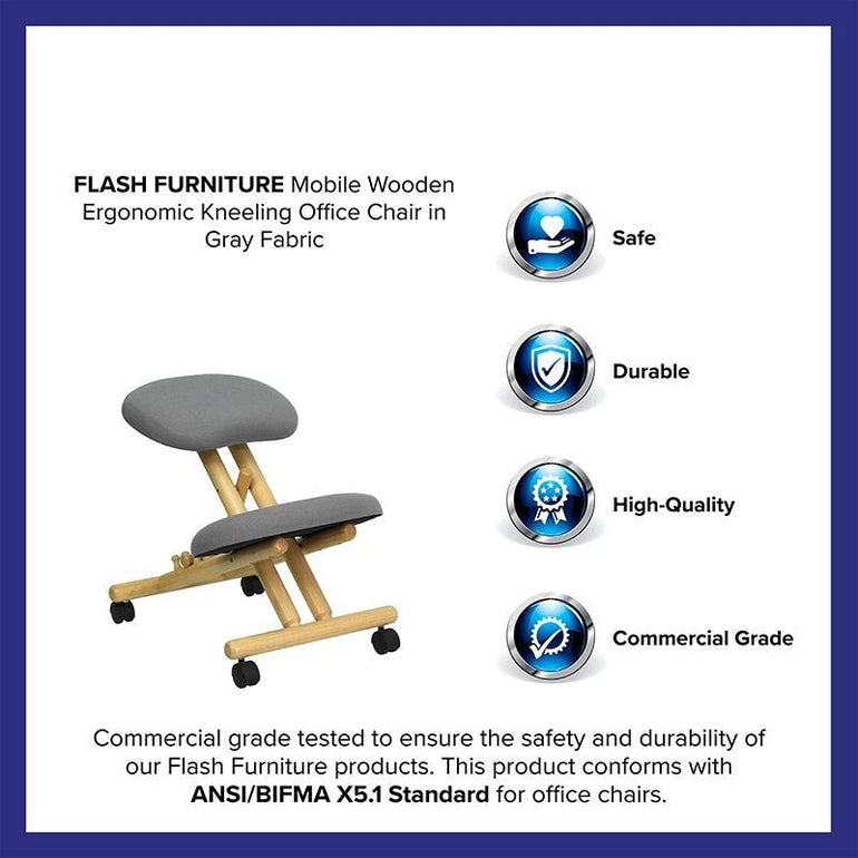 Mobile Wooden Ergonomic Kneeling Chair in Gray - Sit Healthier