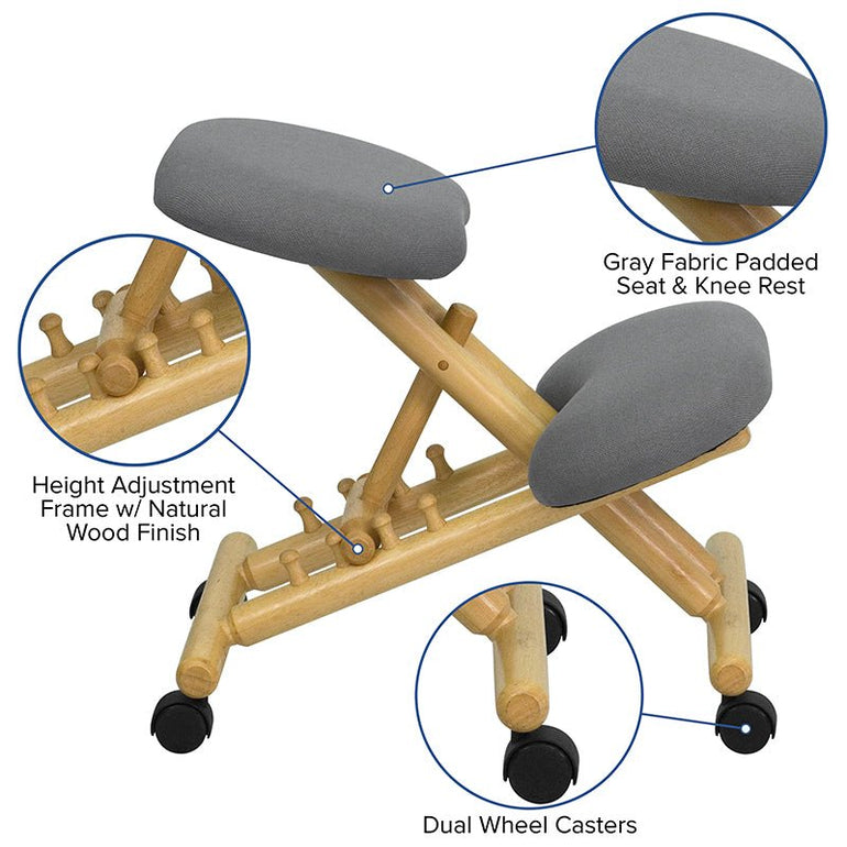 Mobile Wooden Ergonomic Kneeling Chair in Gray - Sit Healthier