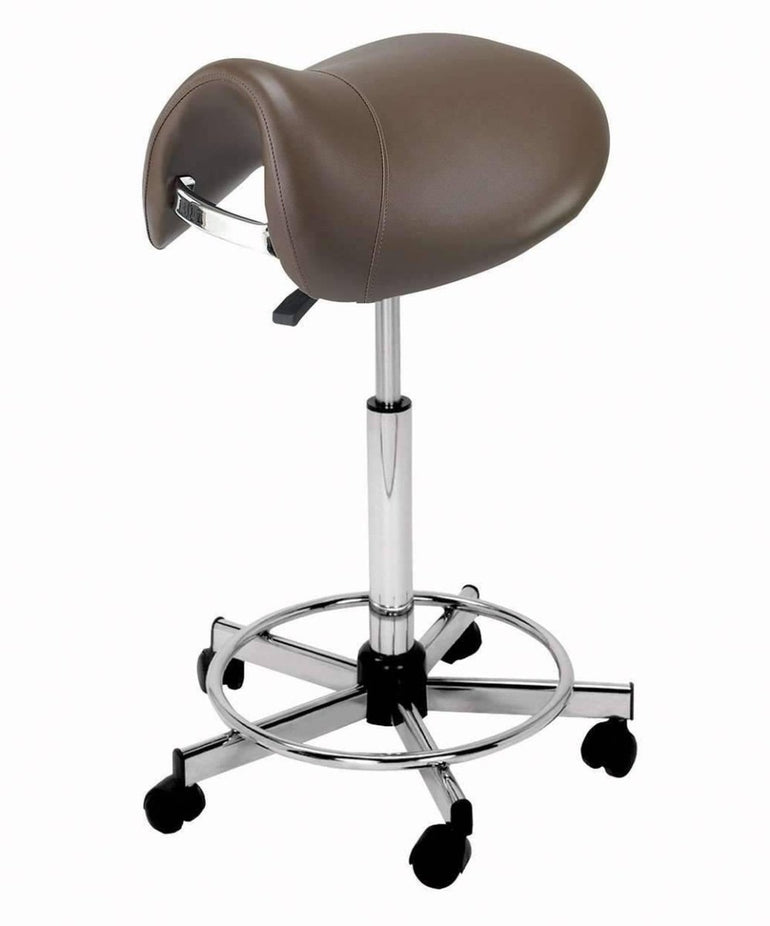 Pneumatic Vinyl-Upholstered Saddle Chair with Footrest - Sit Healthier