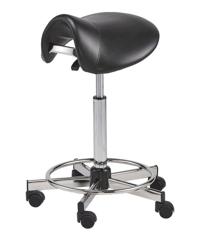 Pneumatic Vinyl-Upholstered Saddle Chair with Footrest - Sit Healthier