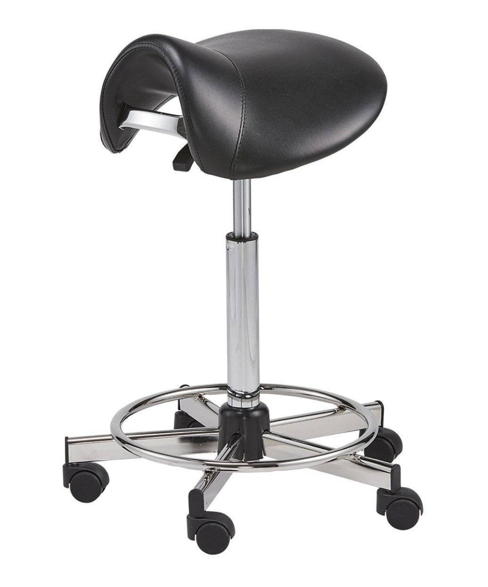 Pneumatic Vinyl-Upholstered Saddle Chair with Footrest - Sit Healthier