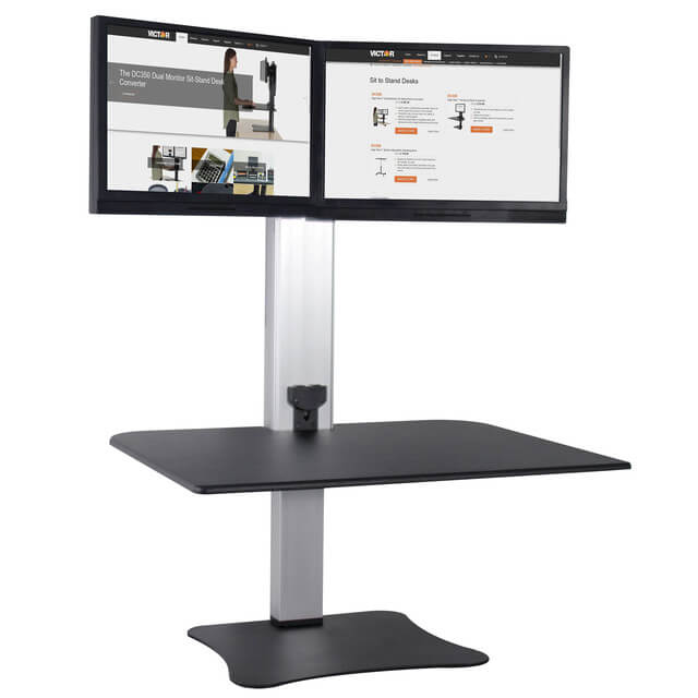 High Rise™ Electric Ergonomic Dual Monitor Standing Desk Converter | SitHealthier