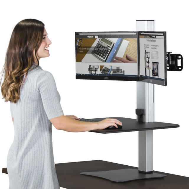 High Rise™ Electric Ergonomic Dual Monitor Standing Desk Converter | SitHealthier