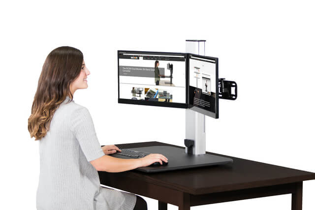 High Rise™ Electric Ergonomic Dual Monitor Standing Desk Converter | SitHealthier