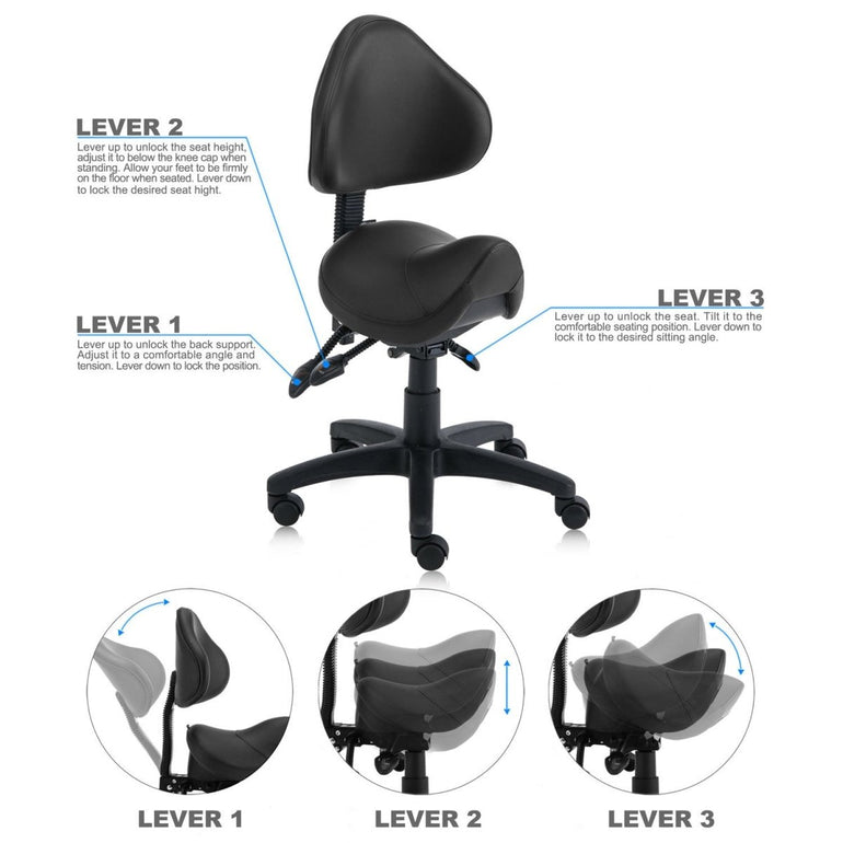 Saddle Shape Stool with Back Support and Tilt-able seat - Sit Healthier