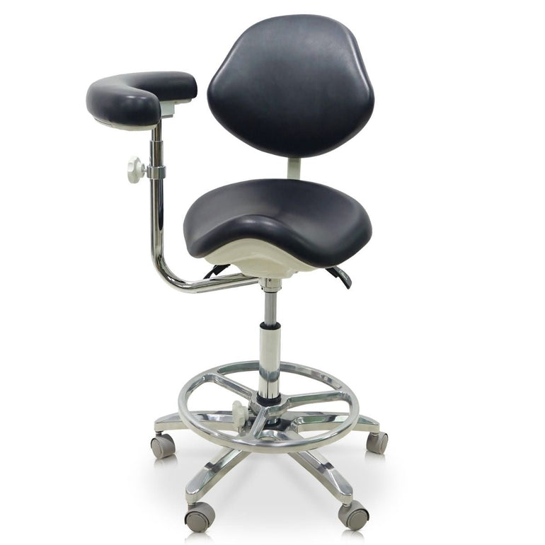Saddle Style Dental Assistant Stool with Swing Arm and Footrest - Sit Healthier