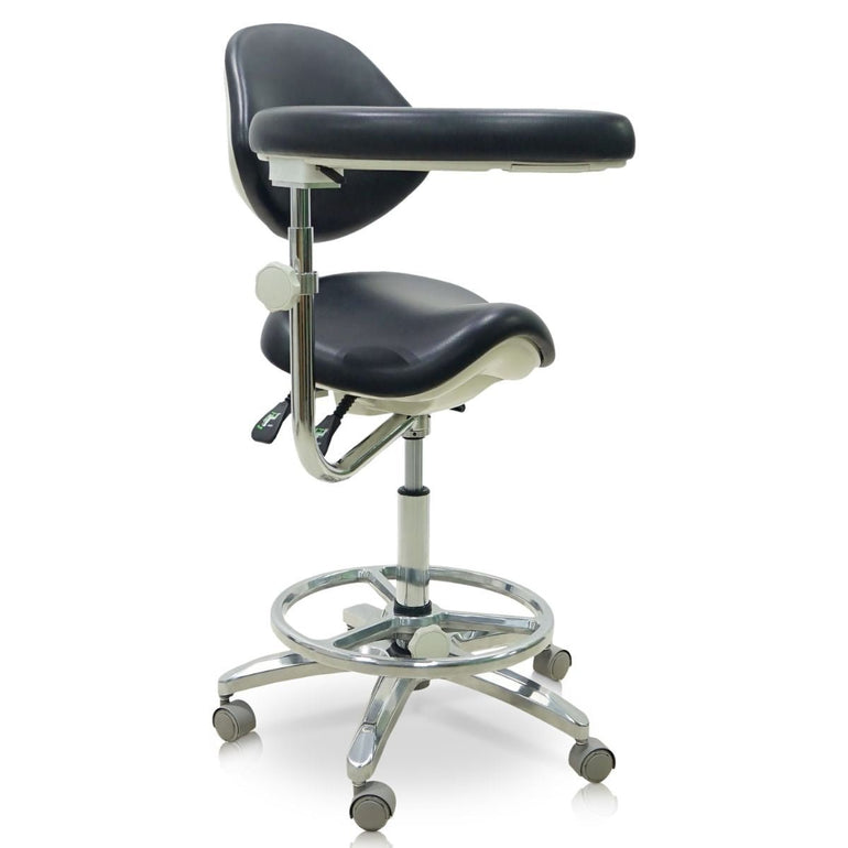 Saddle Style Dental Assistant Stool with Swing Arm and Footrest - Sit Healthier