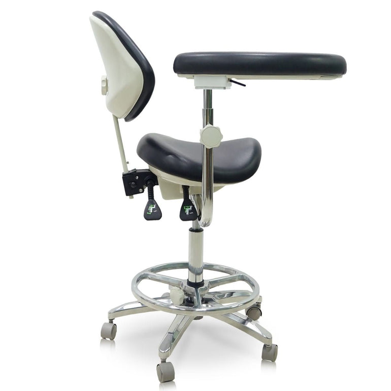 Saddle Style Dental Assistant Stool with Swing Arm and Footrest - Sit Healthier
