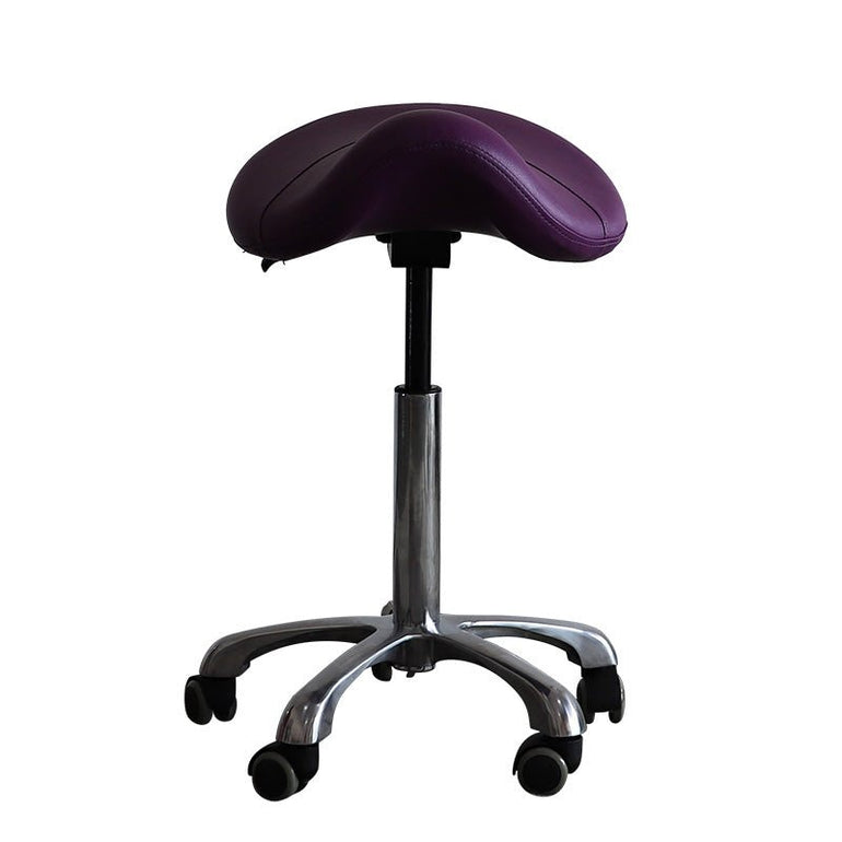Small Hydraulic Saddle Shape Rolling Stool with Tilt-able Seat – Purple - Sit Healthier