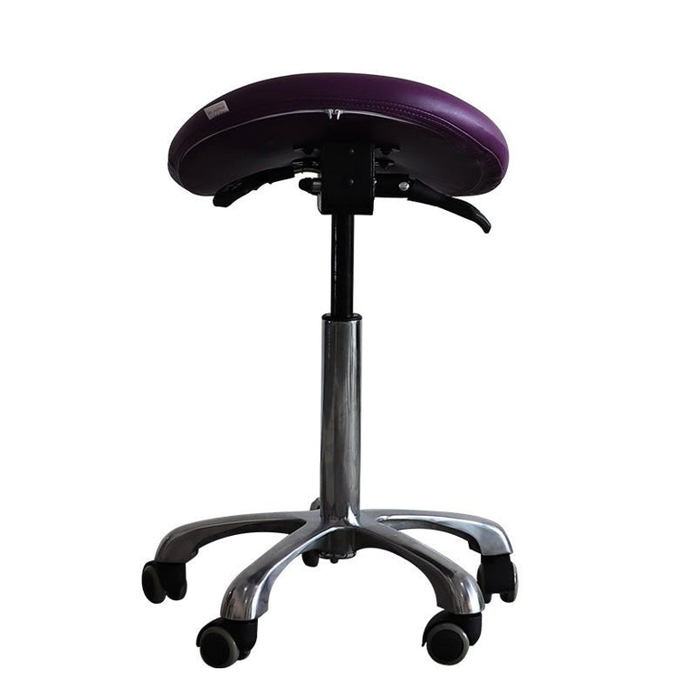 Small Hydraulic Saddle Shape Rolling Stool with Tilt-able Seat – Purple - Sit Healthier