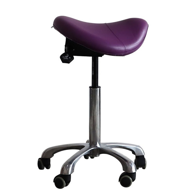 Small Hydraulic Saddle Shape Rolling Stool with Tilt-able Seat – Purple - Sit Healthier
