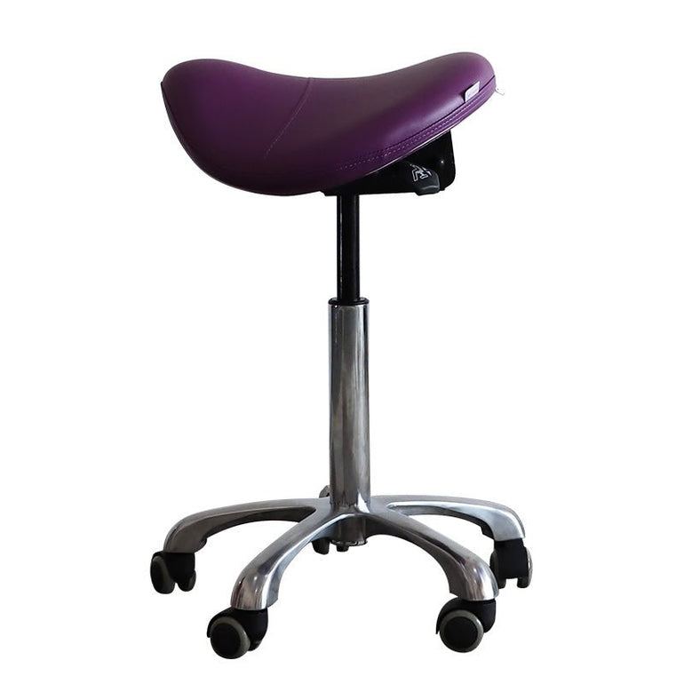 Small Hydraulic Saddle Shape Rolling Stool with Tilt-able Seat – Purple - Sit Healthier