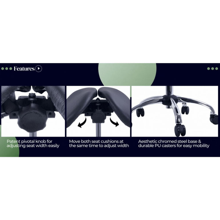 Small USA Patented Twin Tiltable Saddle Stool with Adjustable Backrest and Seat Width - Sit Healthier