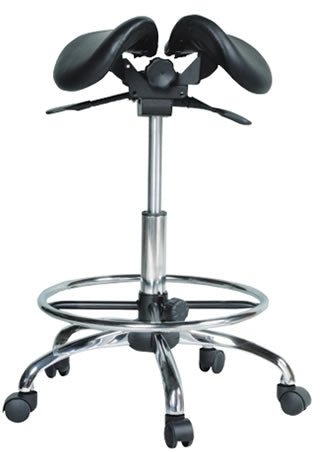 USA Patented Twin Tiltable Saddle Stool with Adjustable Seat Width and Center Gap [GENUINE LEATHER] - Sit Healthier