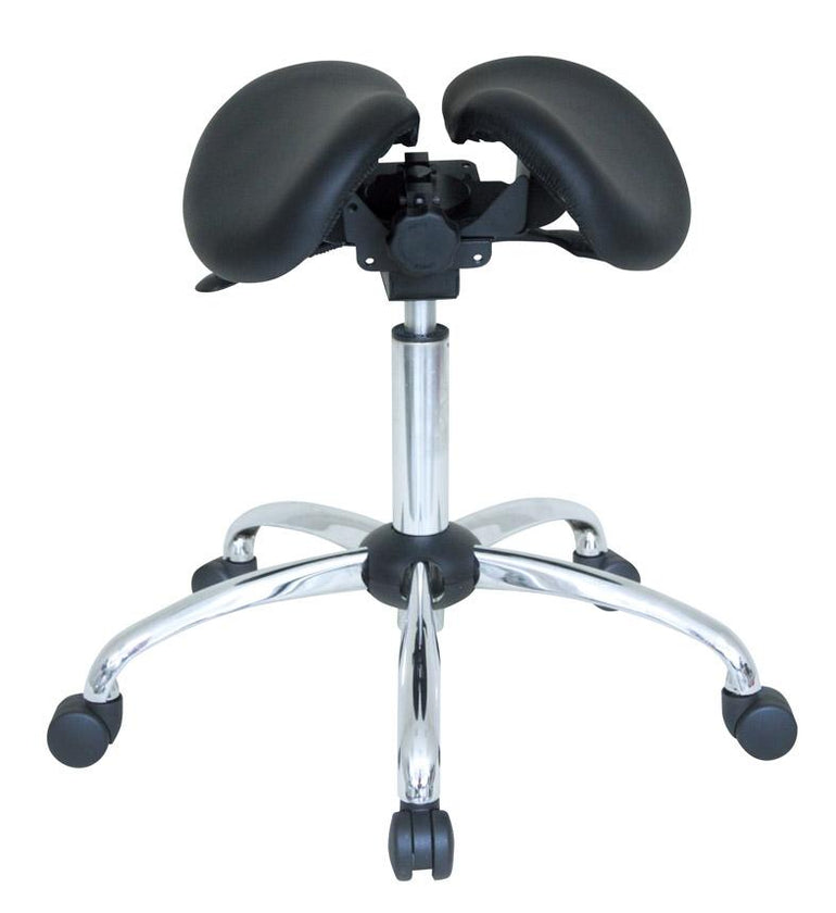 USA Patented Twin Tiltable Saddle Stool with Adjustable Seat Width and Center Gap [GENUINE LEATHER] - Sit Healthier