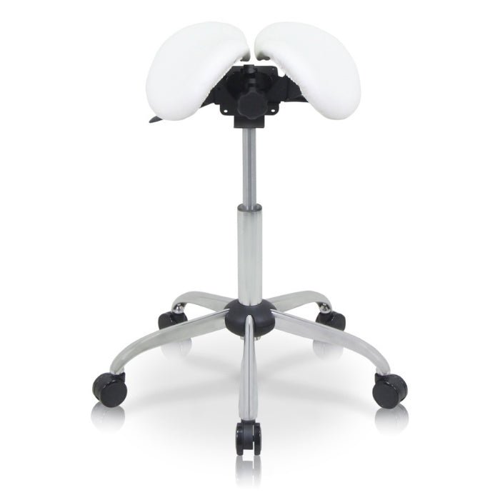 USA Patented Twin Tiltable Saddle Stool with Adjustable Seat Width and Center Gap [GENUINE LEATHER] - Sit Healthier