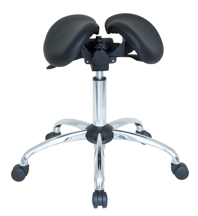 USA Patented Twin Tiltable Saddle Stool with Adjustable Seat Width and Center Gap [GENUINE LEATHER] - Sit Healthier